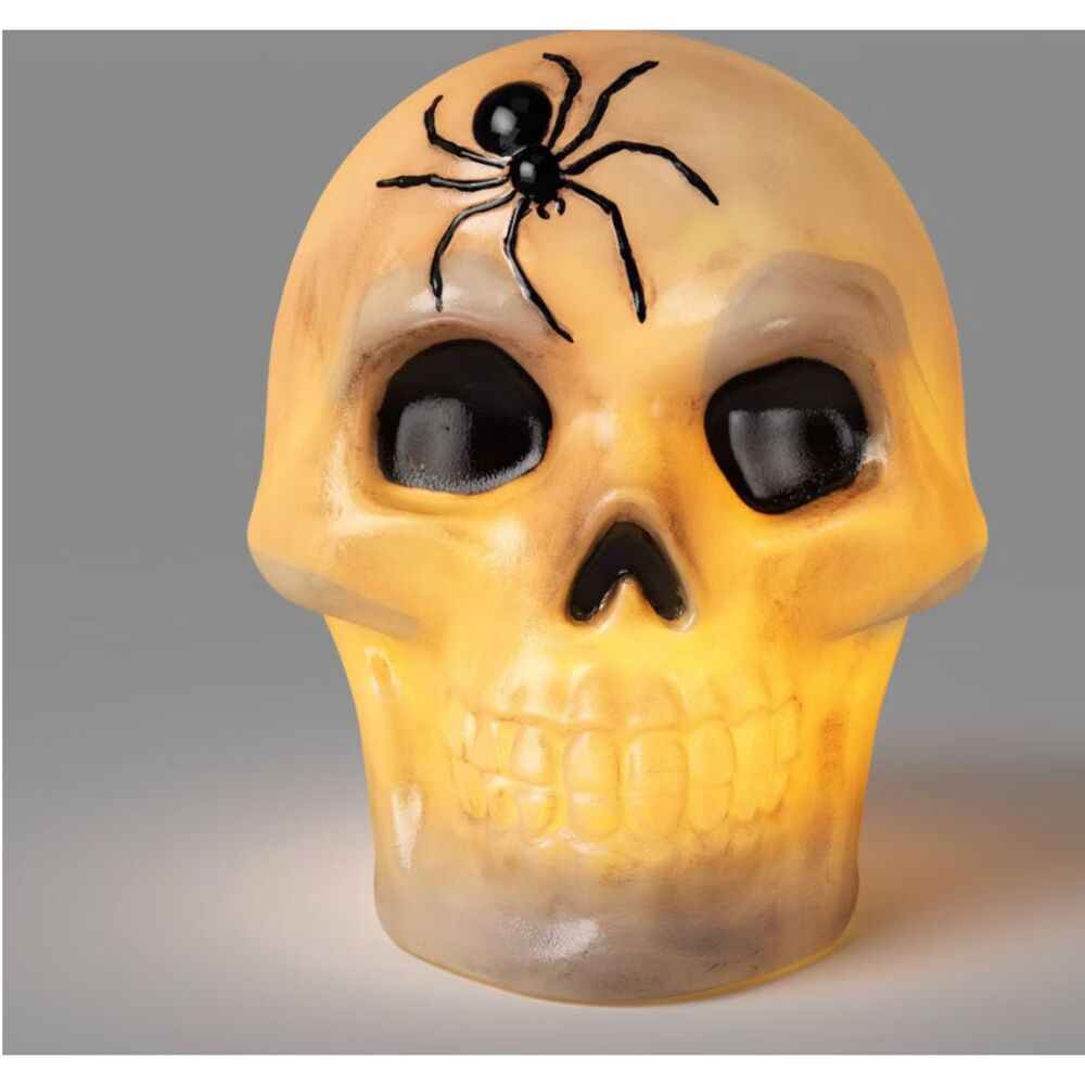 8.6" Classic Medium Lit Skull with Timer and Spider Decorative Prop Halloween